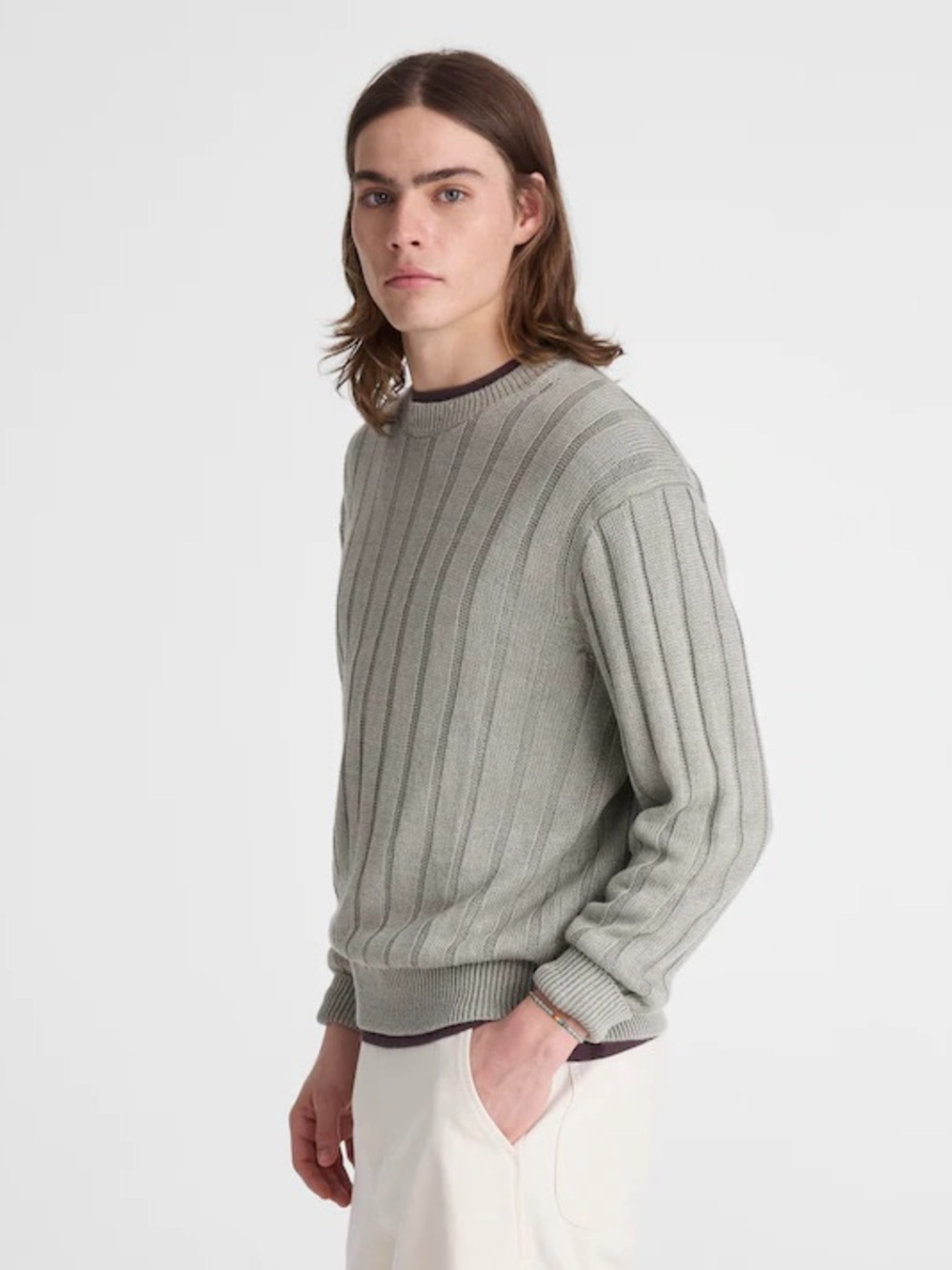 Madewell Crewneck Sweater in DuneRib Linen in Light Sage Size M $138 0A063 - Picture 3 of 10